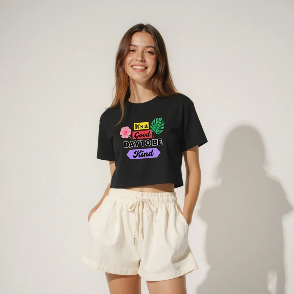 Women's Crop Top - 'It's a Good Day to Be Kind' Graphic Tee - Image 4