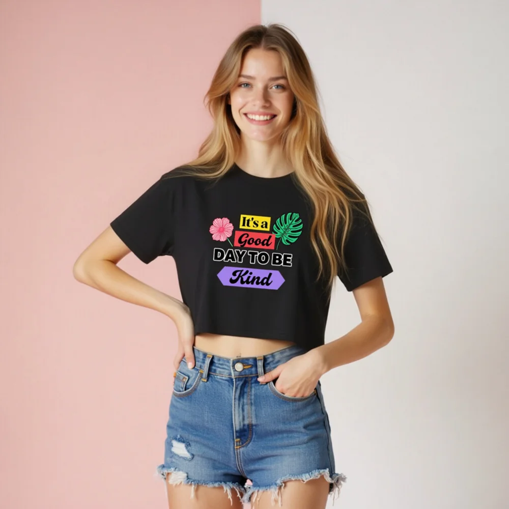 Women's Crop Top - 'It's a Good Day to Be Kind' Graphic Tee - Image 8