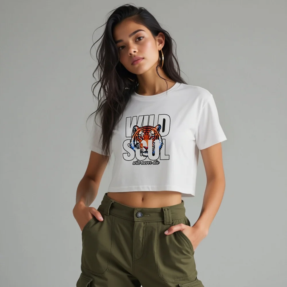 Wild Soul Tiger Crop Top for Women – Graphic Short Sleeve Tee - Image 10
