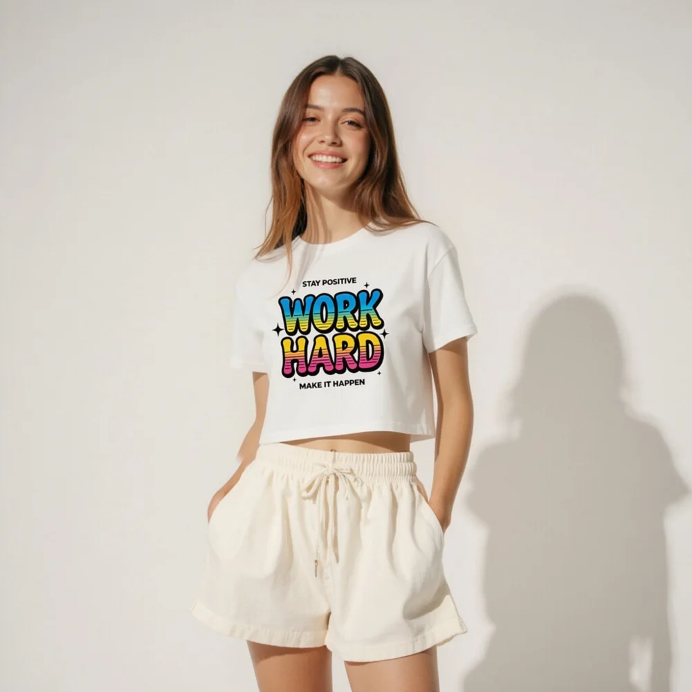 Work Hard Crop Top for Women – Motivational Graphic Tee - Image 4