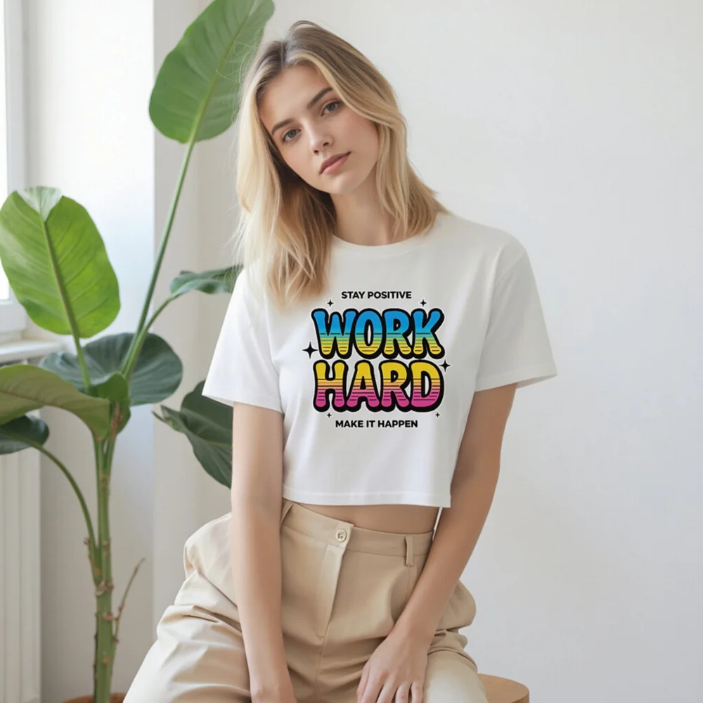 Work Hard Crop Top for Women – Motivational Graphic Tee - Image 9