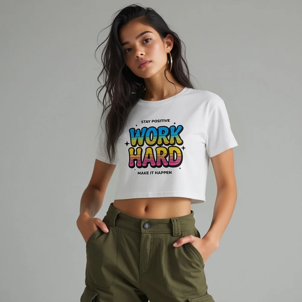 Work Hard Crop Top for Women – Motivational Graphic Tee - Image 10