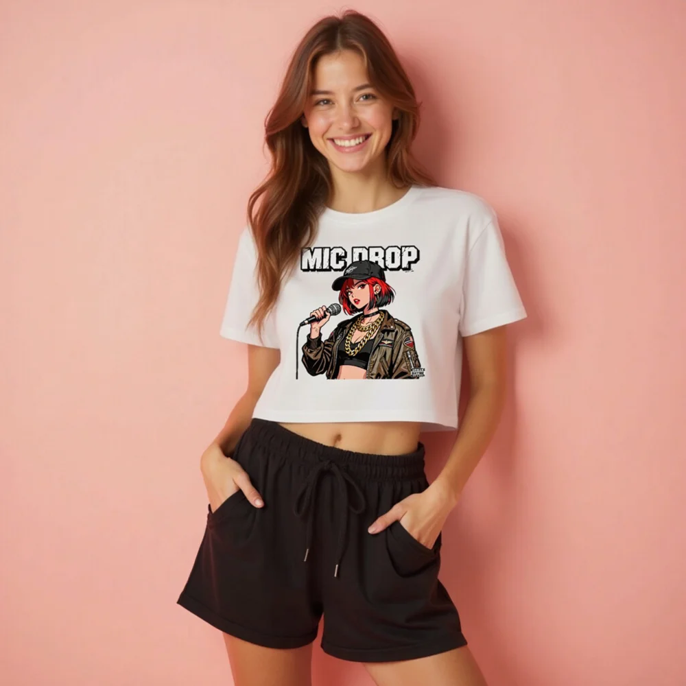 MIC DROP Women's Crop Top - Anime Rap Graphic Tee - Image 2