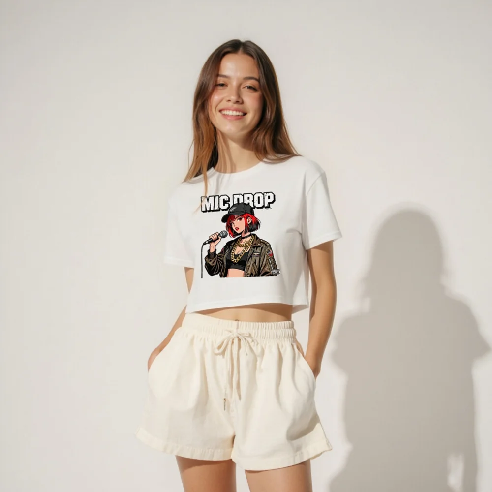 MIC DROP Women's Crop Top - Anime Rap Graphic Tee - Image 4