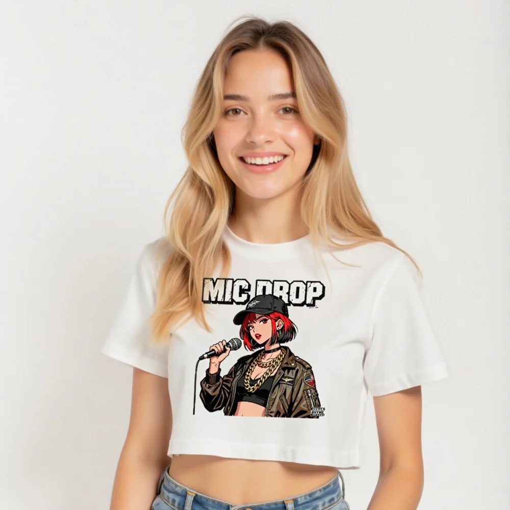 MIC DROP Women's Crop Top - Anime Rap Graphic Tee - Image 5