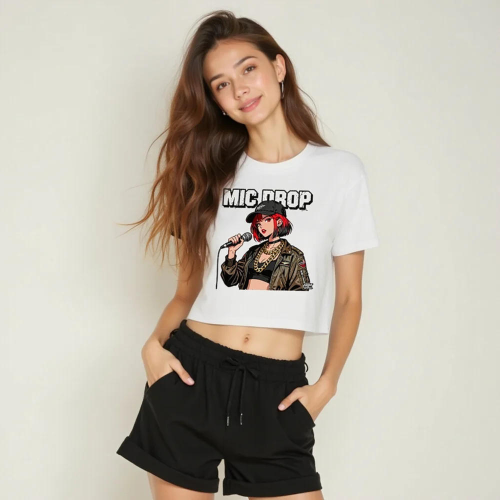 MIC DROP Women's Crop Top - Anime Rap Graphic Tee - Image 6