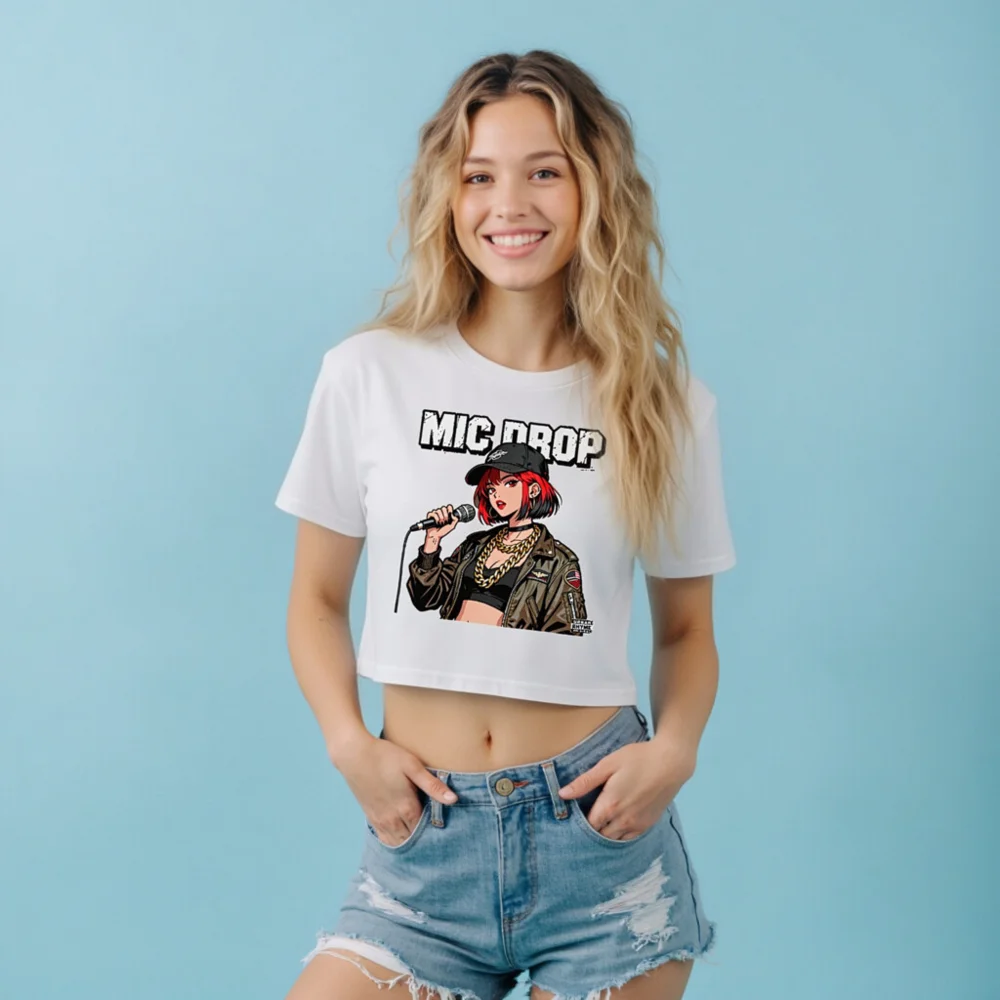 MIC DROP Women's Crop Top - Anime Rap Graphic Tee - Image 7