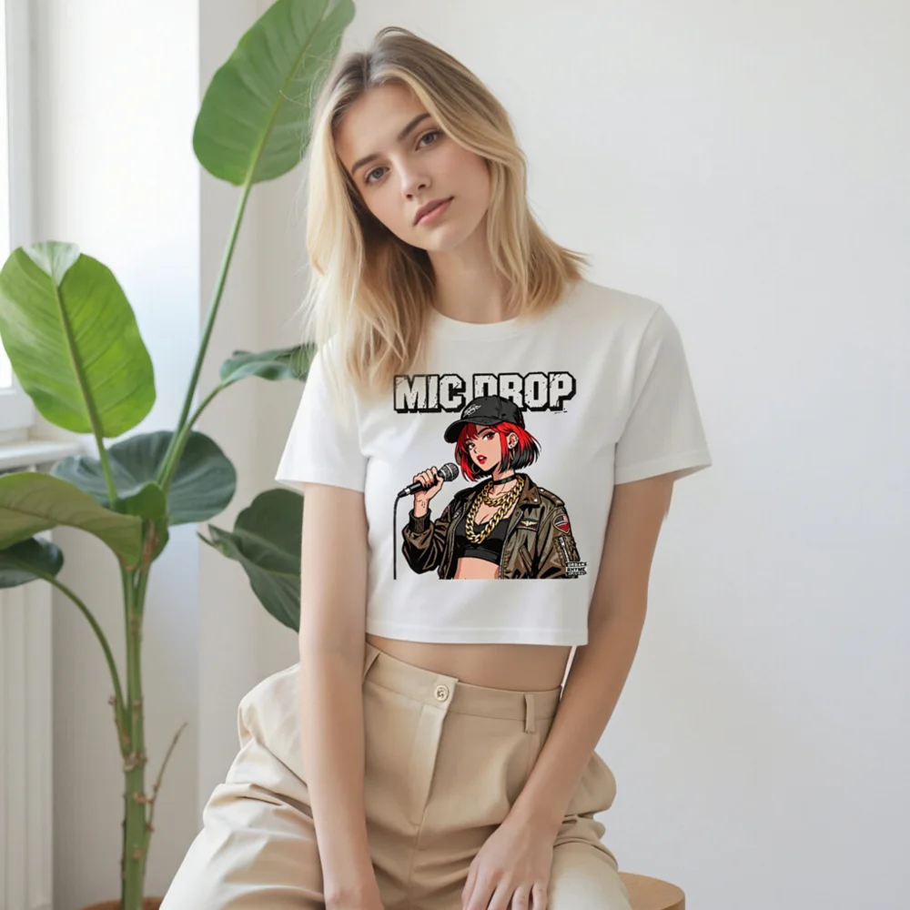 MIC DROP Women's Crop Top - Anime Rap Graphic Tee - Image 9