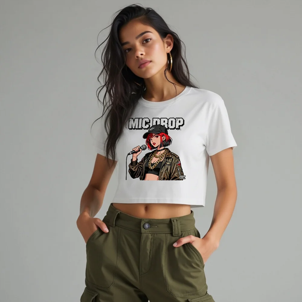 MIC DROP Women's Crop Top - Anime Rap Graphic Tee - Image 10