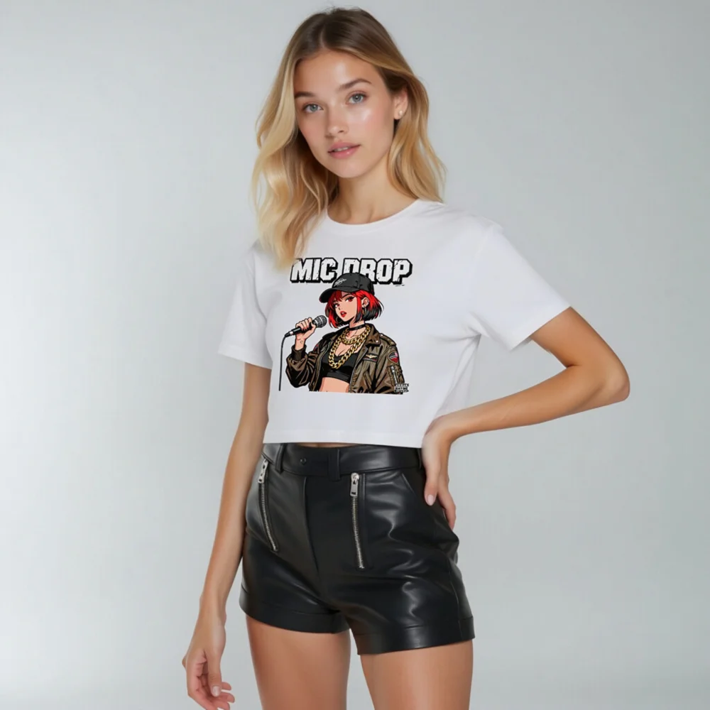 MIC DROP Women's Crop Top - Anime Rap Graphic Tee - Image 11