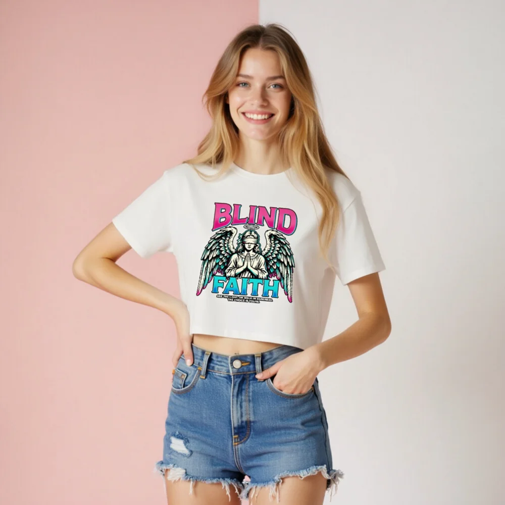 Blind Faith Crop Top for Women – Graphic Angel Tee - Image 8