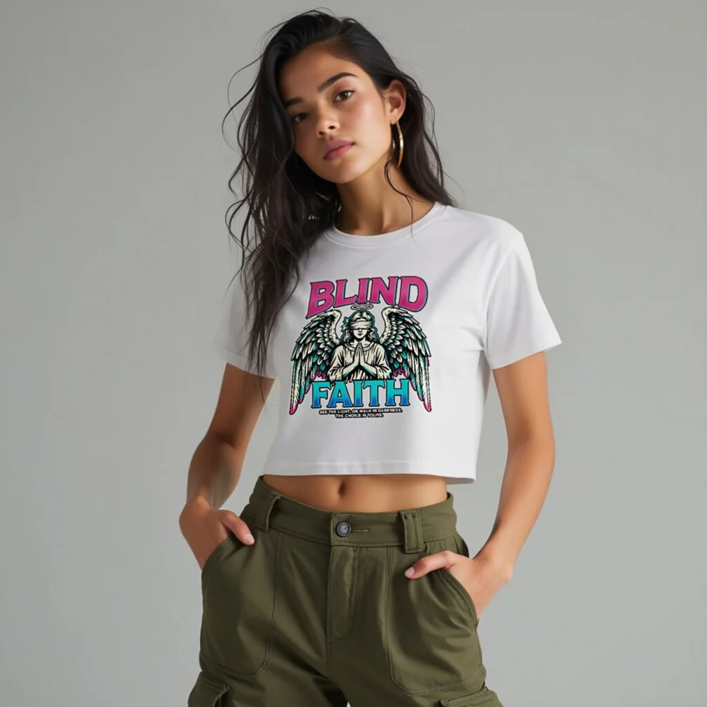 Blind Faith Crop Top for Women – Graphic Angel Tee - Image 10