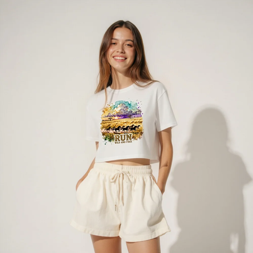 Women's Crop Top - Run Wild and Free Graphic Tee - Image 4