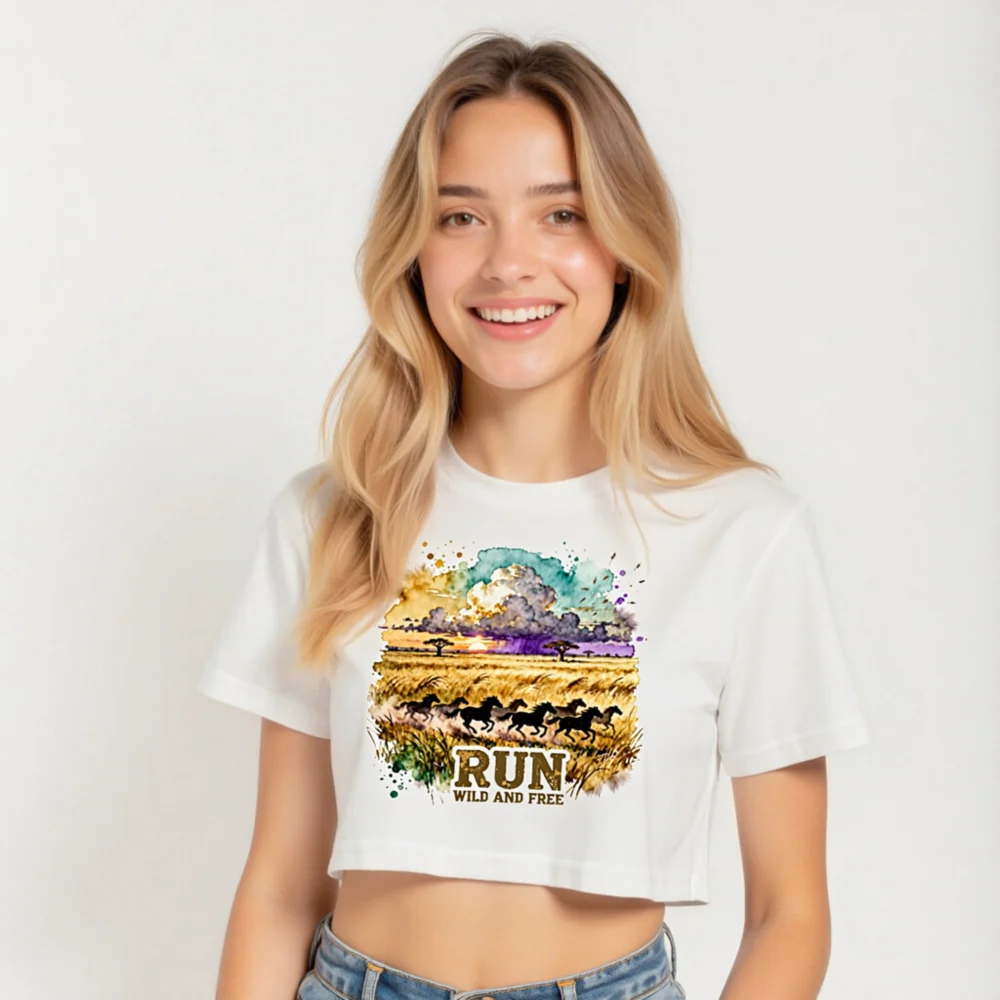 Women's Crop Top - Run Wild and Free Graphic Tee - Image 5