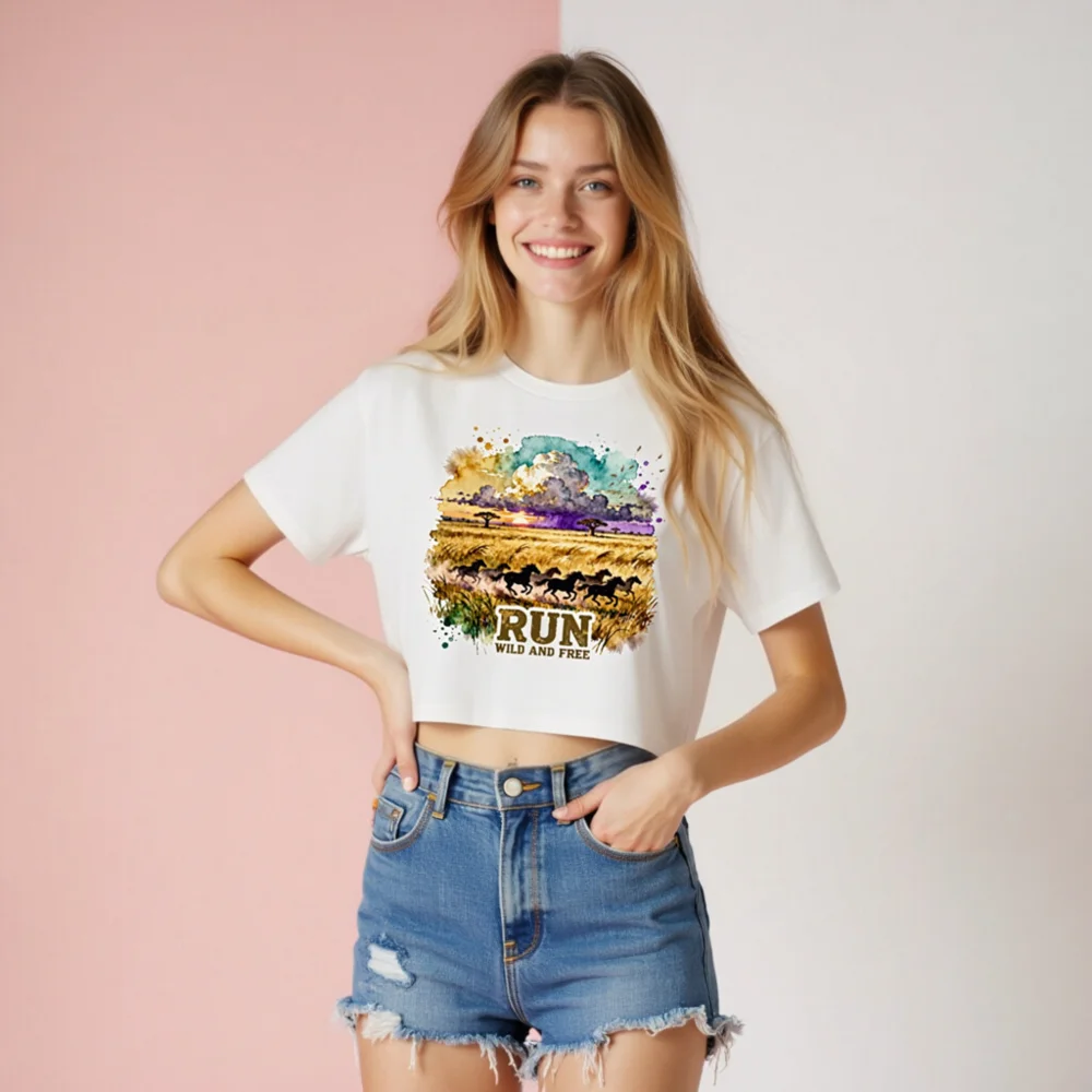 Women's Crop Top - Run Wild and Free Graphic Tee - Image 8