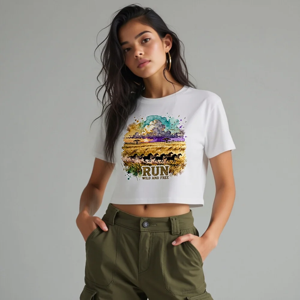Women's Crop Top - Run Wild and Free Graphic Tee - Image 10