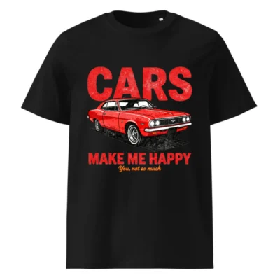 Cars Make Me Happy T-Shirt – Unisex Organic Cotton Graphic Tee