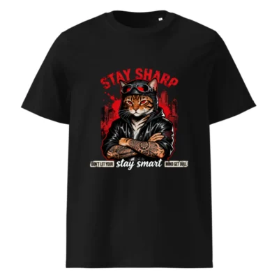 Stay Sharp Cat T-Shirt – Unisex Organic Cotton Graphic Tee