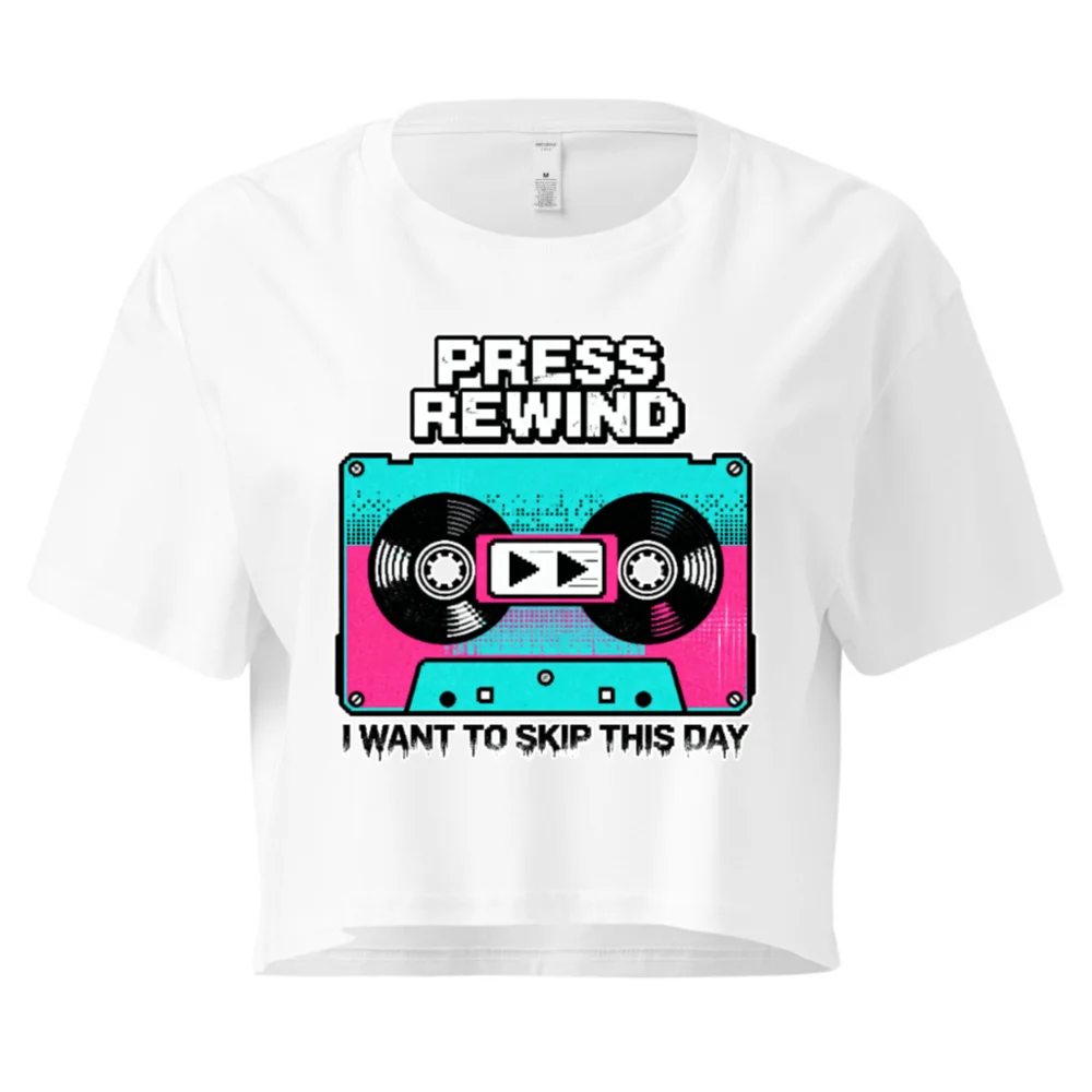 Press Rewind Crop Top for Women – Retro Cassette Tee