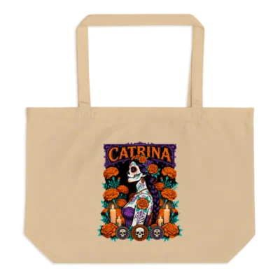 Catrina Large Organic Cotton Tote Bag – Day of the Dead Art