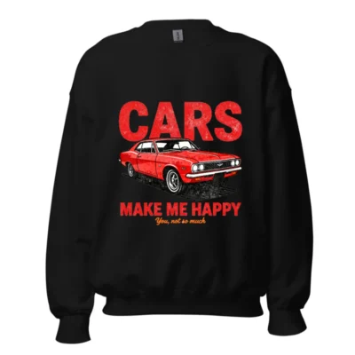 Cars Make Me Happy Sweatshirt – Unisex Vintage Car Graphic Crewneck