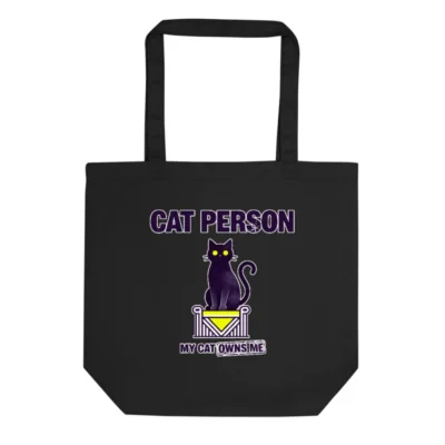 Cat Person Tote Bag – Eco-Friendly Black Canvas Shoulder Bag