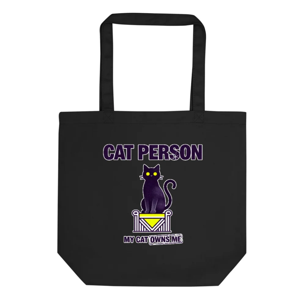 Cat Person Tote Bag – Eco-Friendly Black Canvas Shoulder Bag