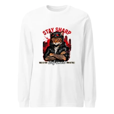 Stay Sharp Cat Long Sleeve Tee - Unisex Graphic Shirt