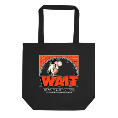 Eco Black Tote Bag – 'Wait' Graphic Canvas Bag for Daily Use