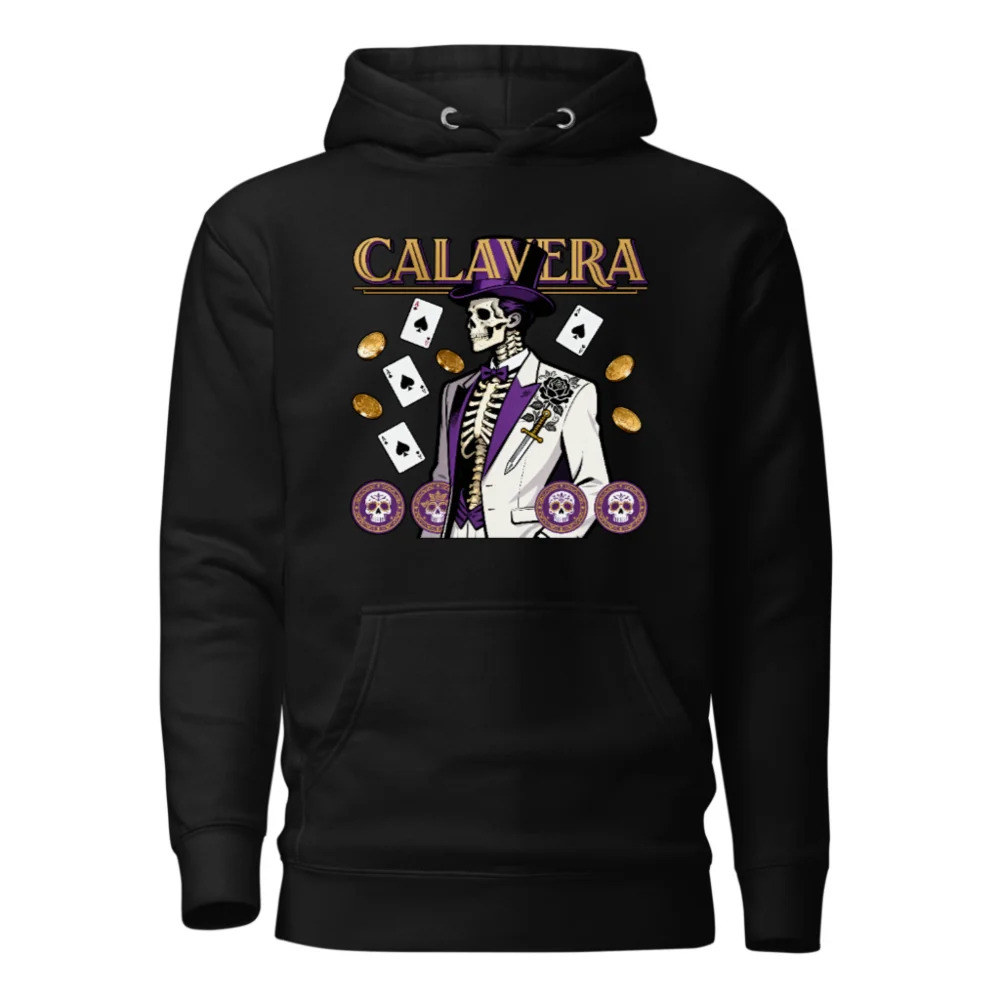 Calavera Skeleton Hoodie – Unisex Premium Pullover with Poker & Day of the Dead Design