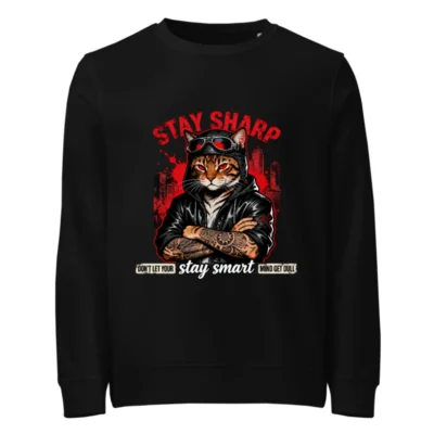 Stay Sharp Cat Sweatshirt – Unisex Organic Hoodie for Men & Women