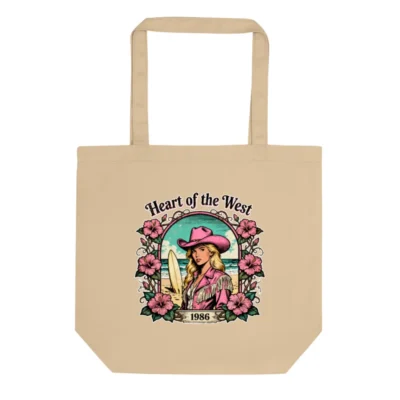 Eco Oyster Tote Bag – Organic Cotton Reusable Shopping Bag with Vintage 'Heart of the West 1986' Print