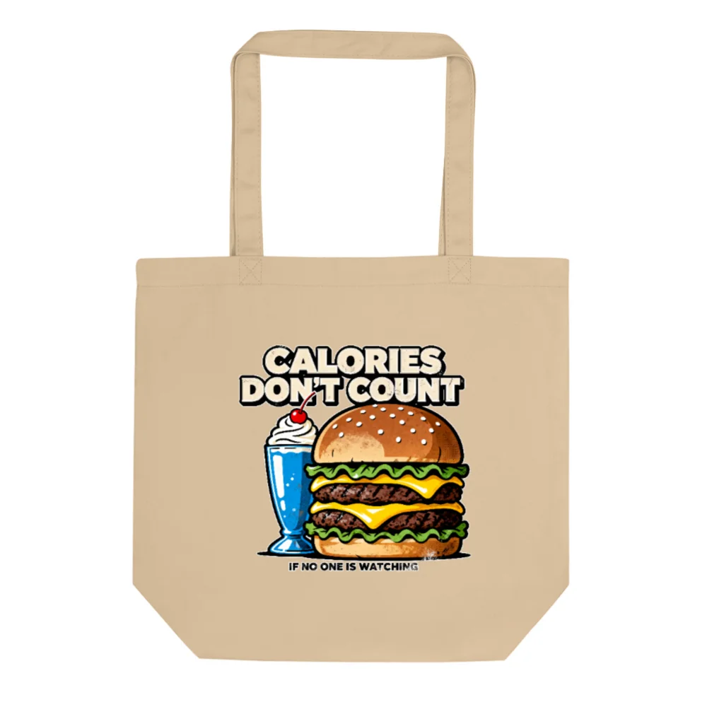 Eco Oyster Tote Bag – Reusable Cotton Shopping Bag with Fun 'Calories Don't Count' Design