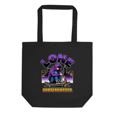 Eco Black Tote Bag – Lone Skateboarder Graphic Reusable Shopping Bag