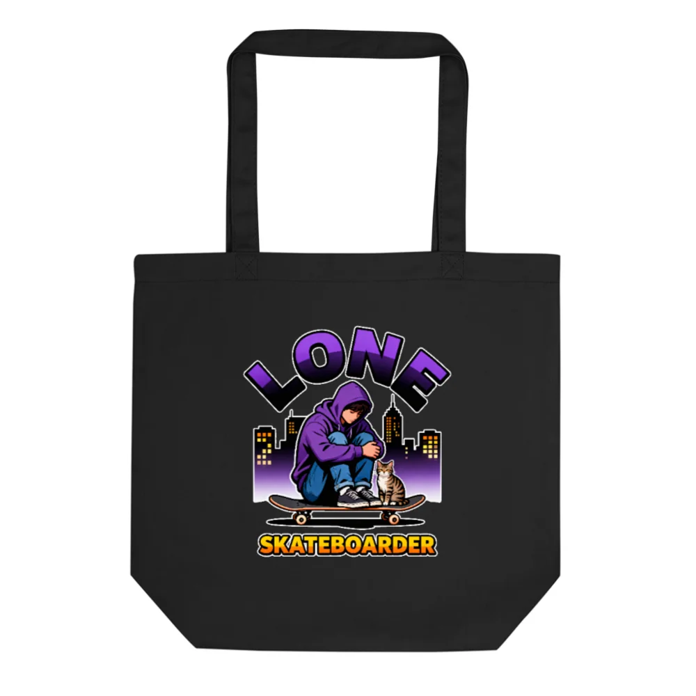 Eco Black Tote Bag – Lone Skateboarder Graphic Reusable Shopping Bag