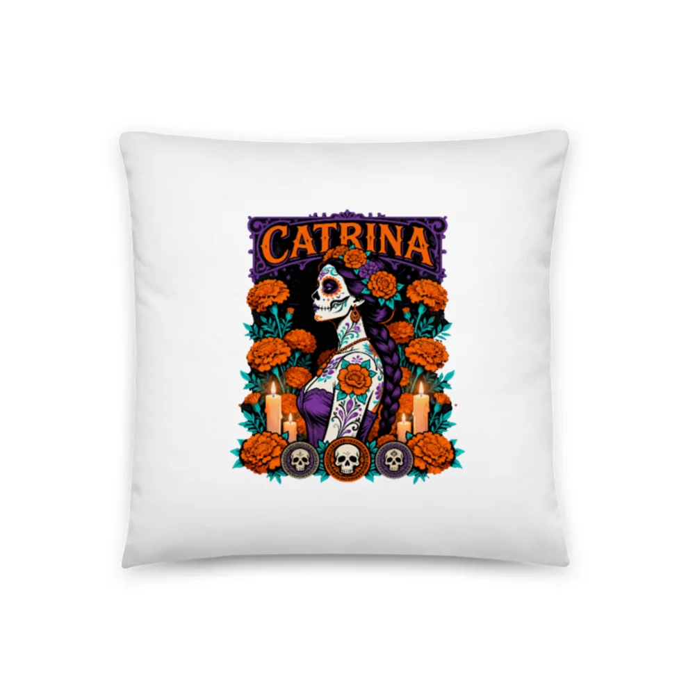 Catrina Day of the Dead Pillow Cover 18x18 - Mexican Folk Art Decor