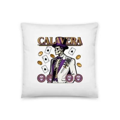 Calavera Skeleton Pillow – Gothic Day of the Dead Decor, 18x18 Inch Throw Pillow