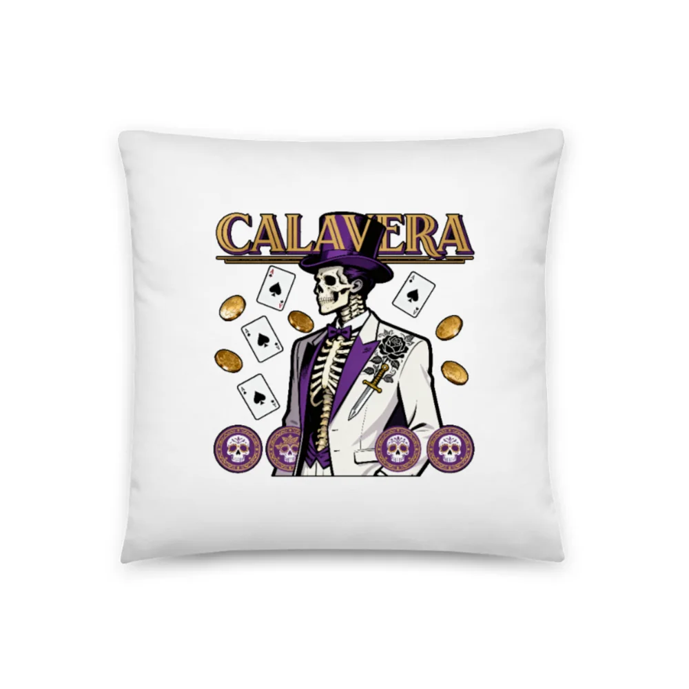 Calavera Skeleton Pillow – Gothic Day of the Dead Decor, 18x18 Inch Throw Pillow