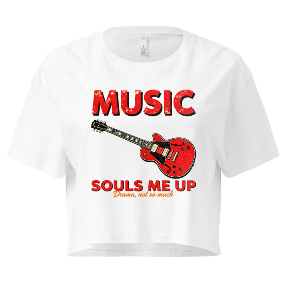 Music Souls Me Up Crop Top for Women – Red Guitar Graphic Tee