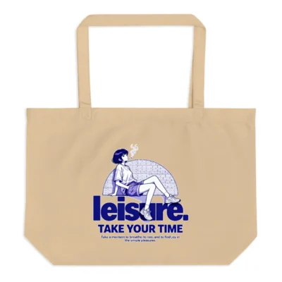 Organic Cotton Tote Bag – Large Reusable Shopping Bag with 'Leisure' Art Print