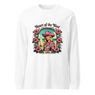 Heart of the West 1986 Unisex Long Sleeve Tee - Retro Surf Cowgirl Graphic