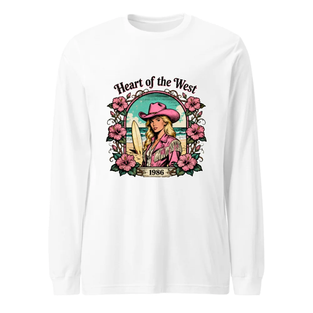 Heart of the West 1986 Unisex Long Sleeve Tee - Retro Surf Cowgirl Graphic