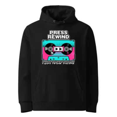 Press Rewind Cassette Hoodie – Unisex Eco-Friendly Pullover
