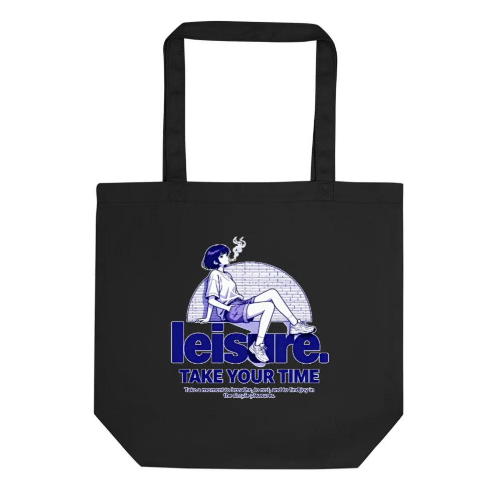 Eco Black Tote Bag – Reusable Cotton Shopping Bag with Leisure Graphic
