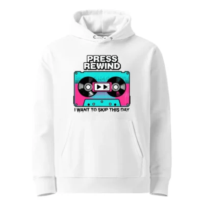 Press Rewind Hoodie – Unisex Eco-Friendly Graphic Pullover