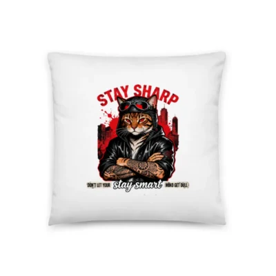 Stay Sharp Cat Pillow – 18x18 Inch Decorative Throw Pillow