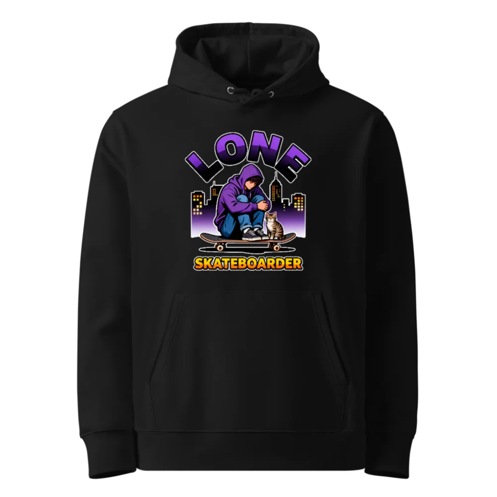 Lone Skateboarder Hoodie – Unisex Eco-Friendly Pullover