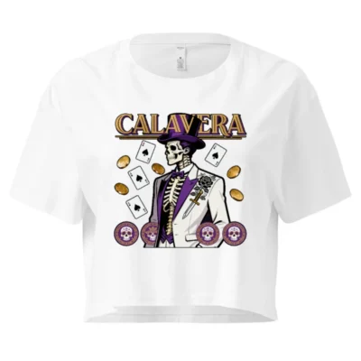 Calavera Skeleton Crop Top for Women – Gothic Punk T-Shirt with Playing Cards & Skull Design