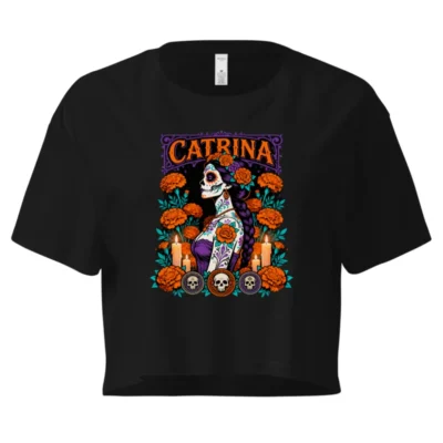 Catrina Day of the Dead Crop Top for Women - Gothic Sugar Skull Tee