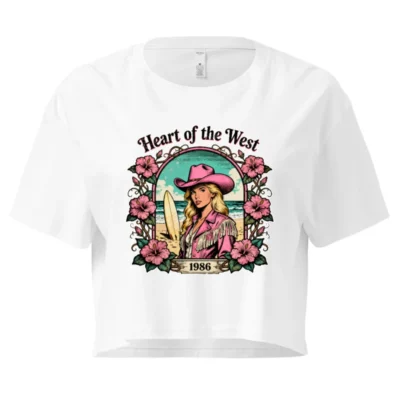 Heart of the West Crop Top for Women – 1986 Vintage Surf & Cowboy Graphic Tee